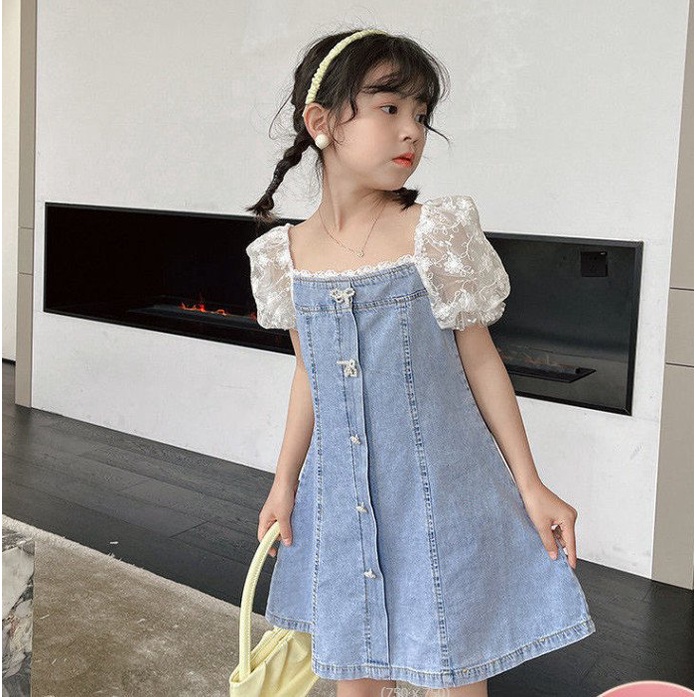 Váy demin / Váy bò / Váy Jeans phối ren thời trang cho bé gái