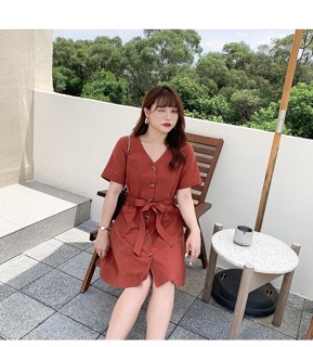 Đầm kaki xoè big size cổ tim thắt nơ size 65-100kg
