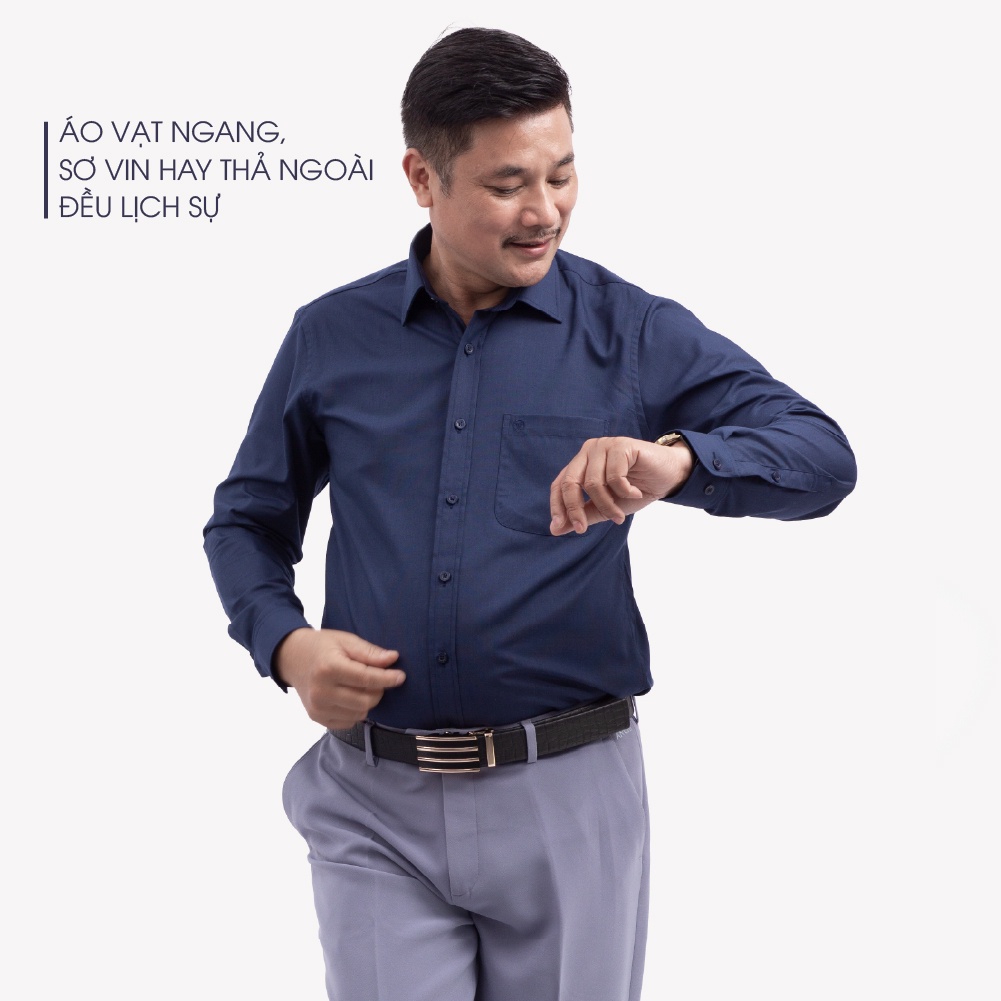 Áo Sơ Mi Nam Dài Tay Trung Niên ANCHI Màu Xanh Than Trơn Vải Sợi Tre Cao Cấp