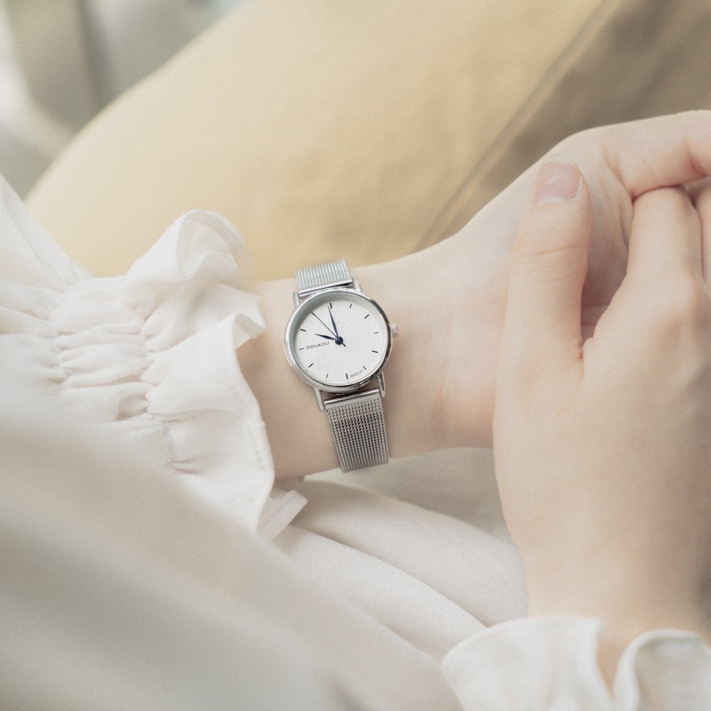 Đồng hồ nữ mặt tròn mặt nhỏ dây kim loại DOUKOU kim xanh đồng hồ nữ dễ thương Watchesbytif size 22mm đi học đi chơi | BigBuy360 - bigbuy360.vn