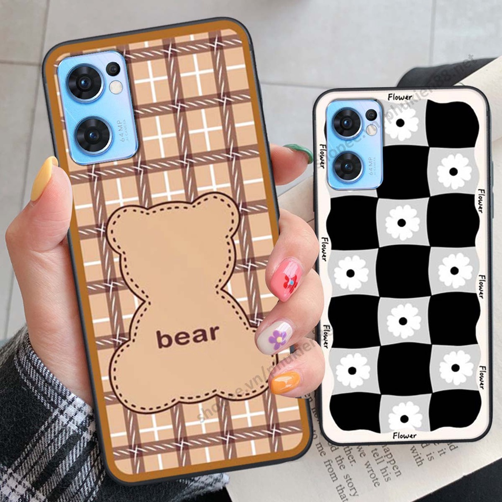 Ốp lưng Oppo Reno7 / Reno7 Z 5G / Reno 7 ốp điện thoại LineBear, bé tóc xù, hoa siêu đẹp
