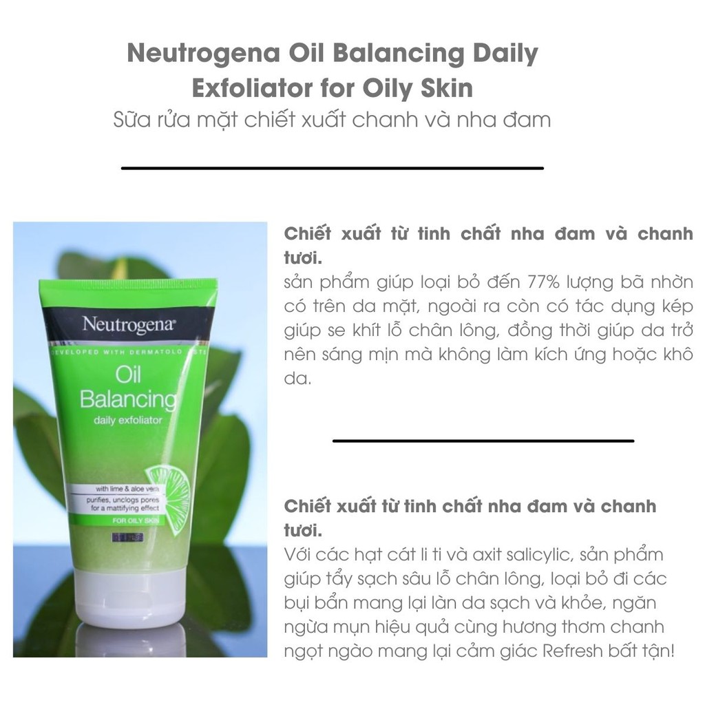 sữa rửa mặt ngăn ngừa mụn cho da dầu NEUTROGENA OIL BALANCING DAILY EXFOLIATOR,150ml | BigBuy360 - bigbuy360.vn