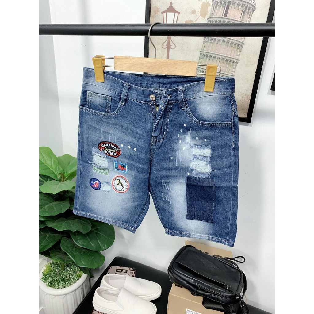FREESHIP_Quần short jean!Quần jean ngố nam rách 2 màu ĐEN,XANH thêu chữ cao cấp | BigBuy360 - bigbuy360.vn