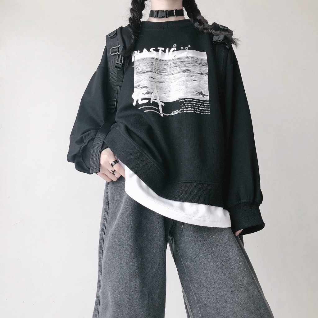 Áo Sweater PLASTIC Vải Nỉ Bông Form Rộng Ulzzang Unisex