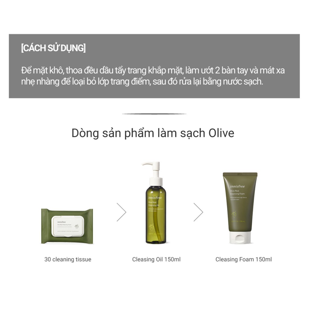 [Mã COSIF03 giảm 10% đơn 400K] Dầu tẩy trang dưỡng ẩm innisfree Olive Real Cleansing Oil 150ml | BigBuy360 - bigbuy360.vn