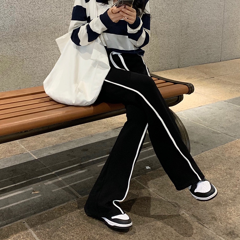 Quần thể thao ống rộng lưng thun co giãn phong cách Hàn Quốc cổ điển sành điệu cho nữ