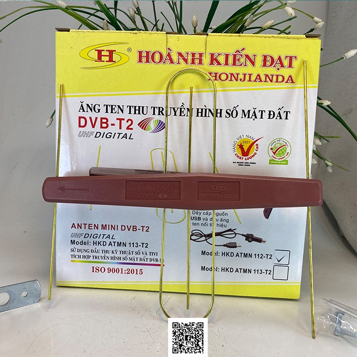 Bộ anten mini khuếch đại DVB-T2 thu truyền hình số mặt đất Hoành Kiến Đạt tặng cuộn cáp và dây cáp nguồn