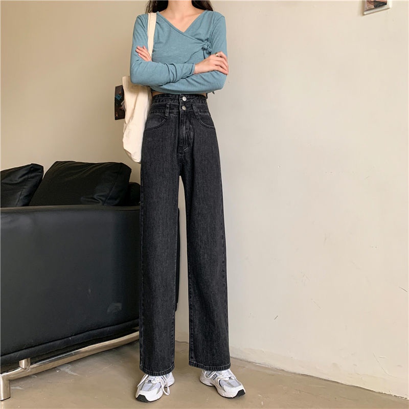 Quần Jean Nữ Lưng Cao Ống Rộng Phong Cách Thời Trang Hàn Quốc