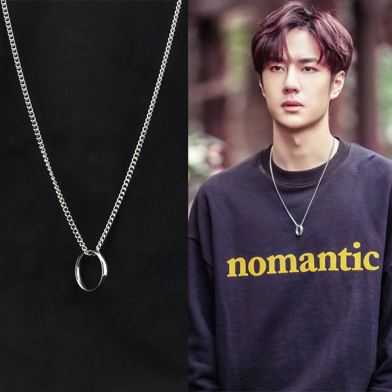 Vòng cổ thép titan mặt nhẫn màu bạc thời trang hip hop thích hợp cho cặp đôi