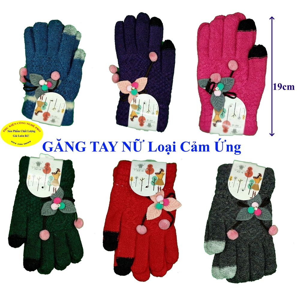GĂNG TAY BAO TAY NỮ Loại cảm ứng Chất liệu len dày êm Gắn hoa 3 màu Thương hiệu YUHAN FEILU Chống nắng, Bảo vệ da tay