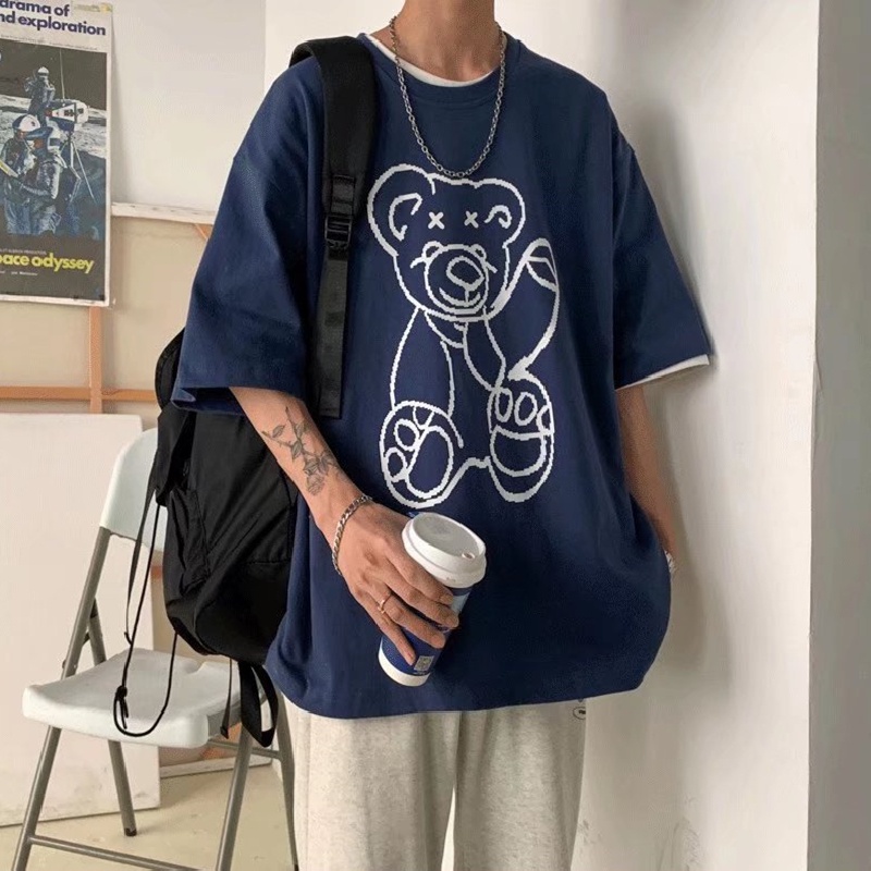 Áo Thun Tay Ngắn Dáng Rộng In Họa Tiết Hoạt Hình Phong Cách Hồng Kông Thời Trang Mùa Hè Cho Nam Và Nữ size M-5XL
