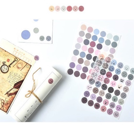 Set 3 sticker tròn emoji cảm xúc nhiều màu sắc dùng để trang trí nhật ký, sổ tay, bullet journal, mood tracker