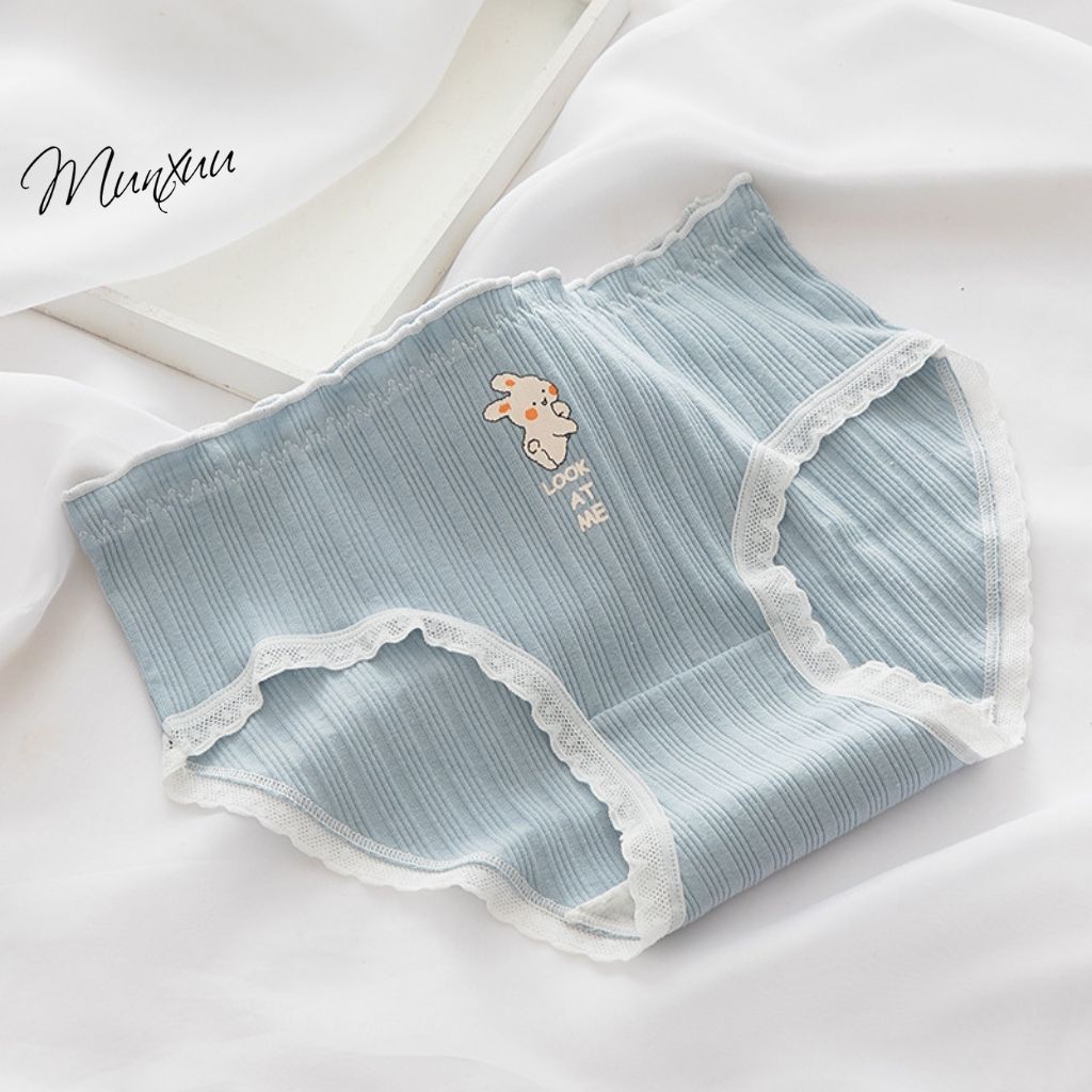 Quần lót Cotton hình gấu dễ thương Munxuu, gân tăm co dãn 4 chiều phối ren trẻ trung - QC90