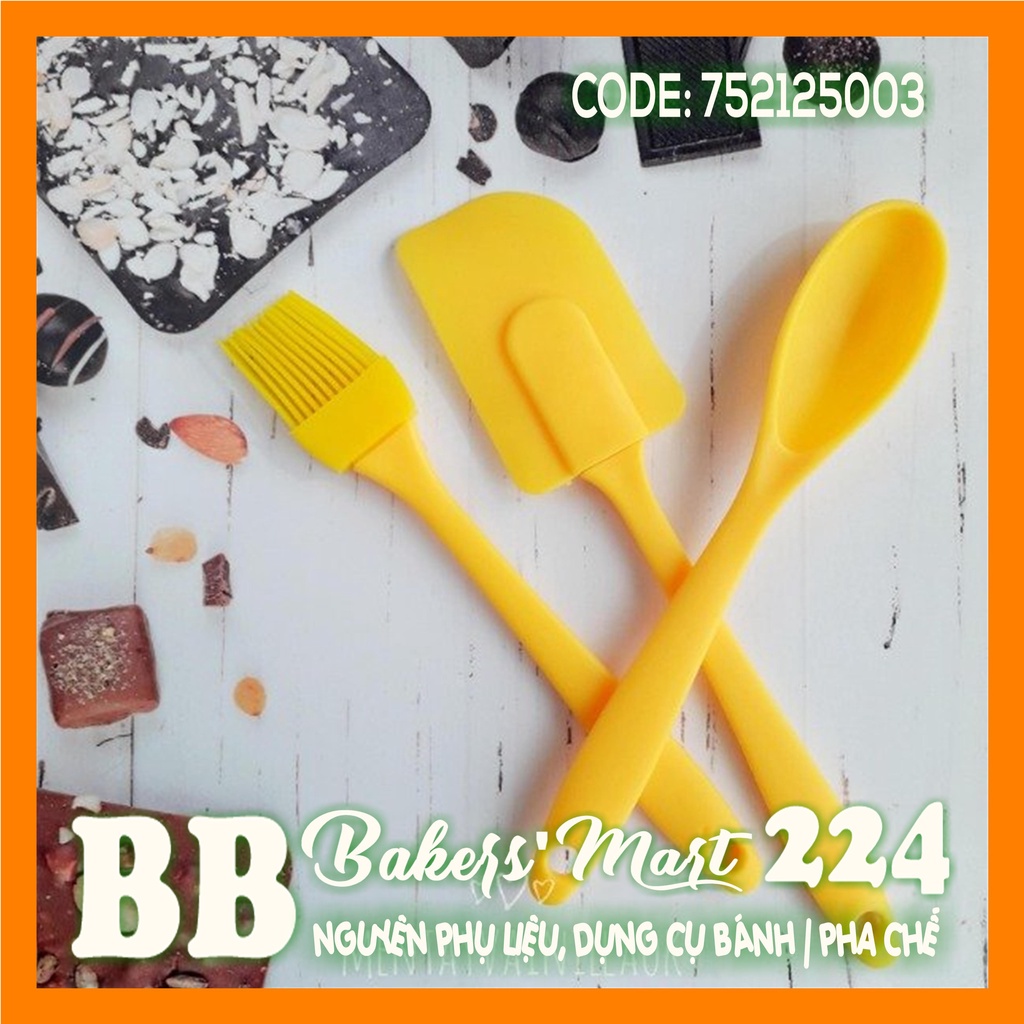 ĐỎ - Combo bộ 3 dụng cụ silicone nhỏ ĐỎ: 01 vét spatula nhỏ, 01 muỗng, 1 chổi quét | GIAO MÀU NGẪU NHIÊN