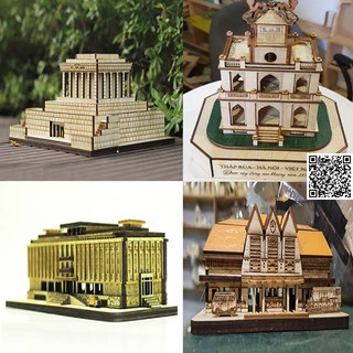 1562] Mô hình Gỗ 3D thánh cảnh Việt Nam hình CHỢ BẾN THÀNH DINH ĐỘC LẬP LĂNG BÁC Đại Nội Huế (2D) Tháp Rùa Hà Nội NHÀ GA