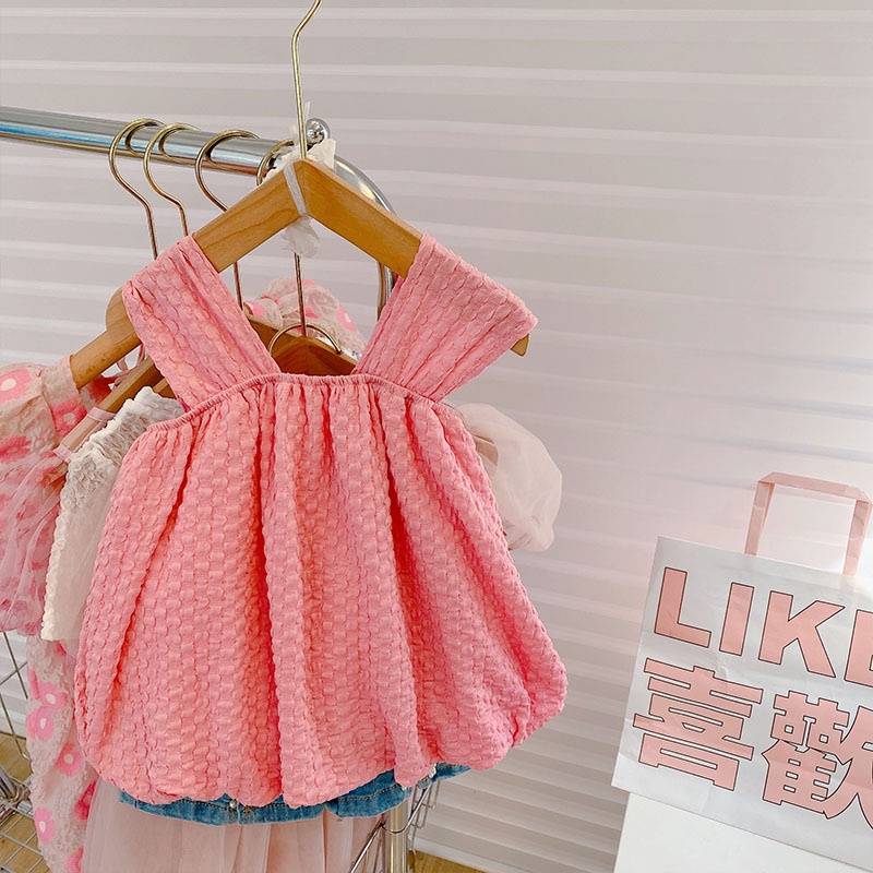 Áo Sơ Mi Hai Dây Thời Trang Mùa Hè Hàn Quốc Cho Bé Gái