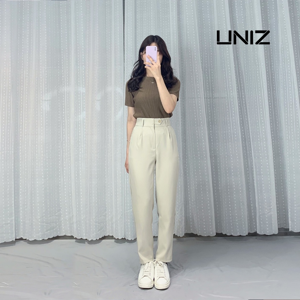 (Ảnh thật) Quần baggy cúc lệch vải ruby cao cấp , suôn , mềm , mặc mát , không nhăn 106 UNIZ