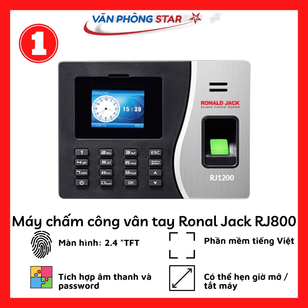 Máy chấm công vân tay và thẻ Ronald Jack RJ1200