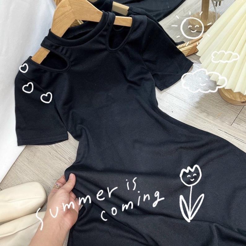 [NEW] Đầm body khoét cổ lạ mắt Váy nữ màu đen thun suông ôm thích hợp đi chơi đi tiệc.đi du lịch đều xinh nha