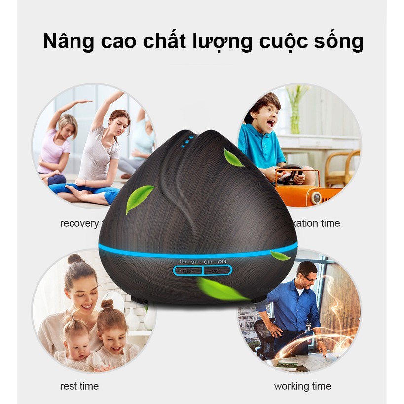 ( Tặng 01 lọ tinh dầu ) Máy phun sương, khuếch tán tinh dầu Búp Sen 550ml , có điều khiển , đèn LED 7 màu, BH 6 THÁNG