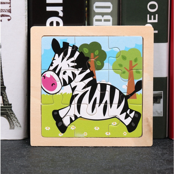 Set 9 Đồ Chơi Lắp Ráp Bằng Gỗ Họa Tiết Hoạt Hình Động Vật / Máy Bay / Gia