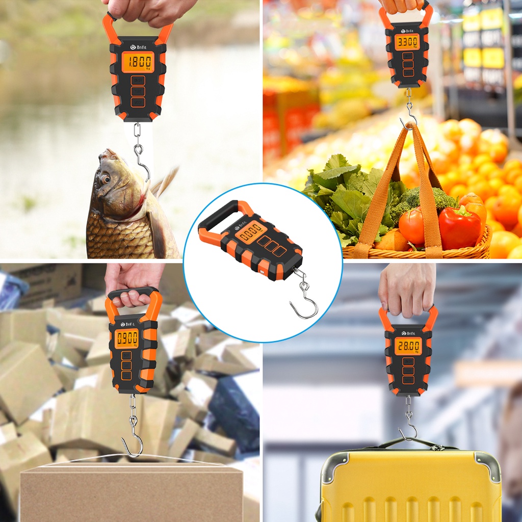 Cân đánh bắt cá hành lý du lịch Brifit kỹ thuật số xách tay 50kg có thước đo nhỏ gọn tiện lợi