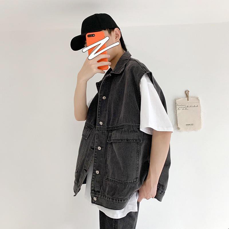 Áo Khoác Denim Không Tay Dáng Rộng Phong Cách Retro Hong Kong Hợp Thời Trang Mùa Xuân Cho Nam