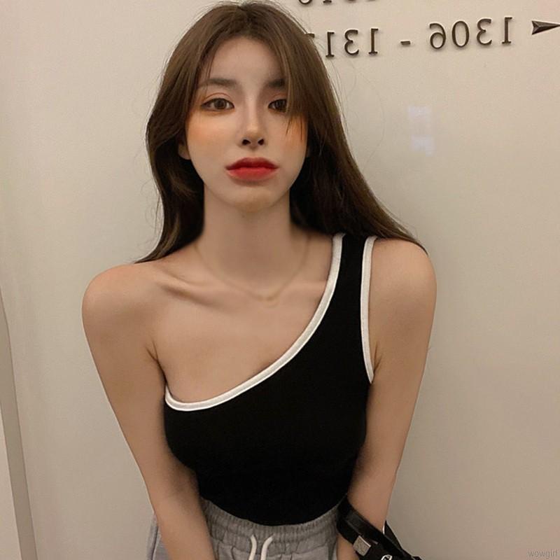 Áo Ống Một Bên Vai Màu Sắc Tương Phản Phong Cách Hàn Quốc Thời Trang Cho Nữ | BigBuy360 - bigbuy360.vn