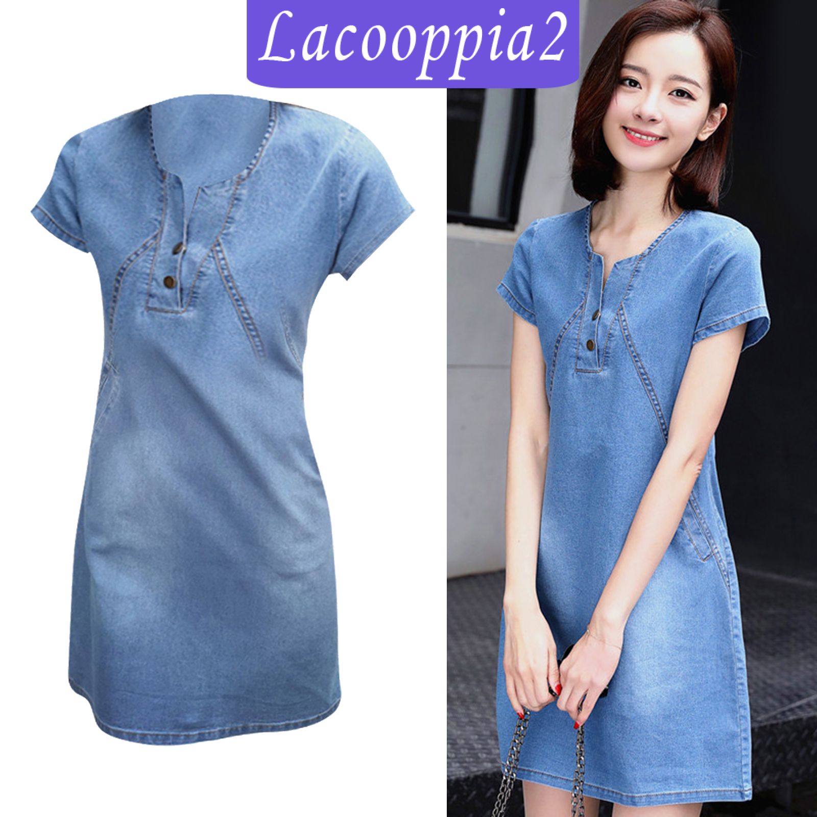 Đầm Denim Cổ Chữ V Gợi Cảm Lapoppia2