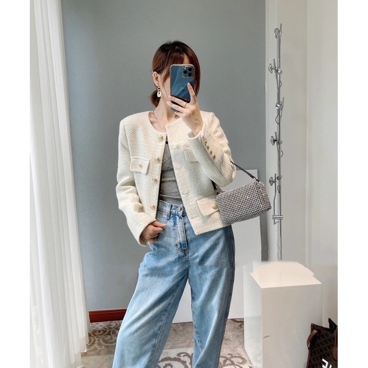 Áo khoác dạ nữ TWEED cổ tròn thiết kế 2 lớp dài tay thanh lịch trẻ trung, Áo khoác mùa đông nữ Hàn Quốc rẻ đẹp | BigBuy360 - bigbuy360.vn