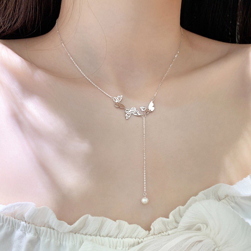 Vòng cổ mạ bạc 925 hình bướm tua rua