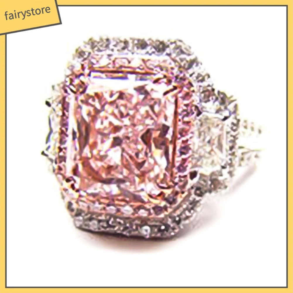 Nhẫn đính hôn thiết kế đính đá zircon vuông đơn giản lấp lánh thời trang