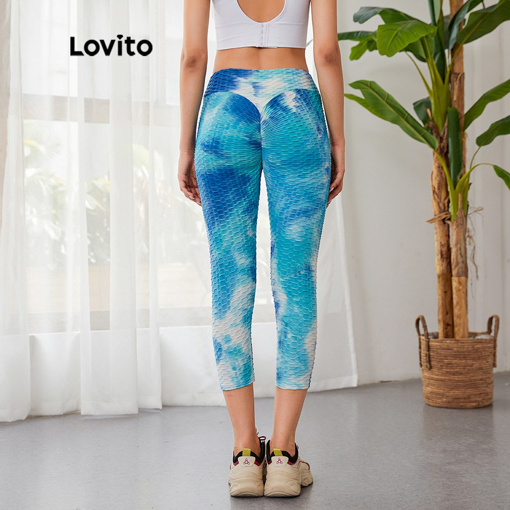 Quần legging Lovito ôm dáng nhuộm màu phong cách thể thao L03014 (xanh lam) | BigBuy360 - bigbuy360.vn