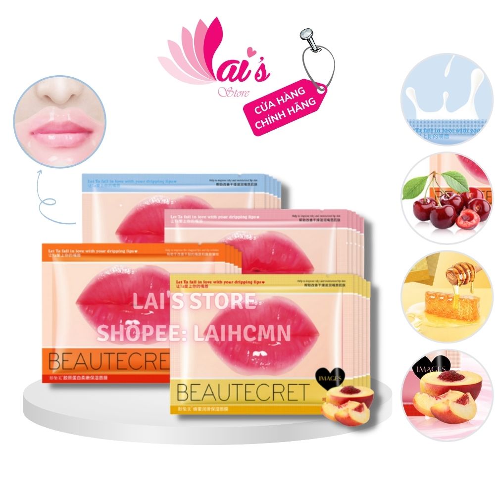 Mặt Nạ Môi Collagen Images Chiết Xuất Cherry, Mật Ong, Đào, Sữa Tươi Dưỡng Ẩm, Chống Nứt Nẻ, Môi Khô Lip Mask Chính Hãng
