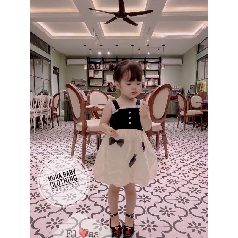 Váy  bé gái - Đầm công chúa 2 dây đính nơ phong cách Hàn Quốc siêu xinh