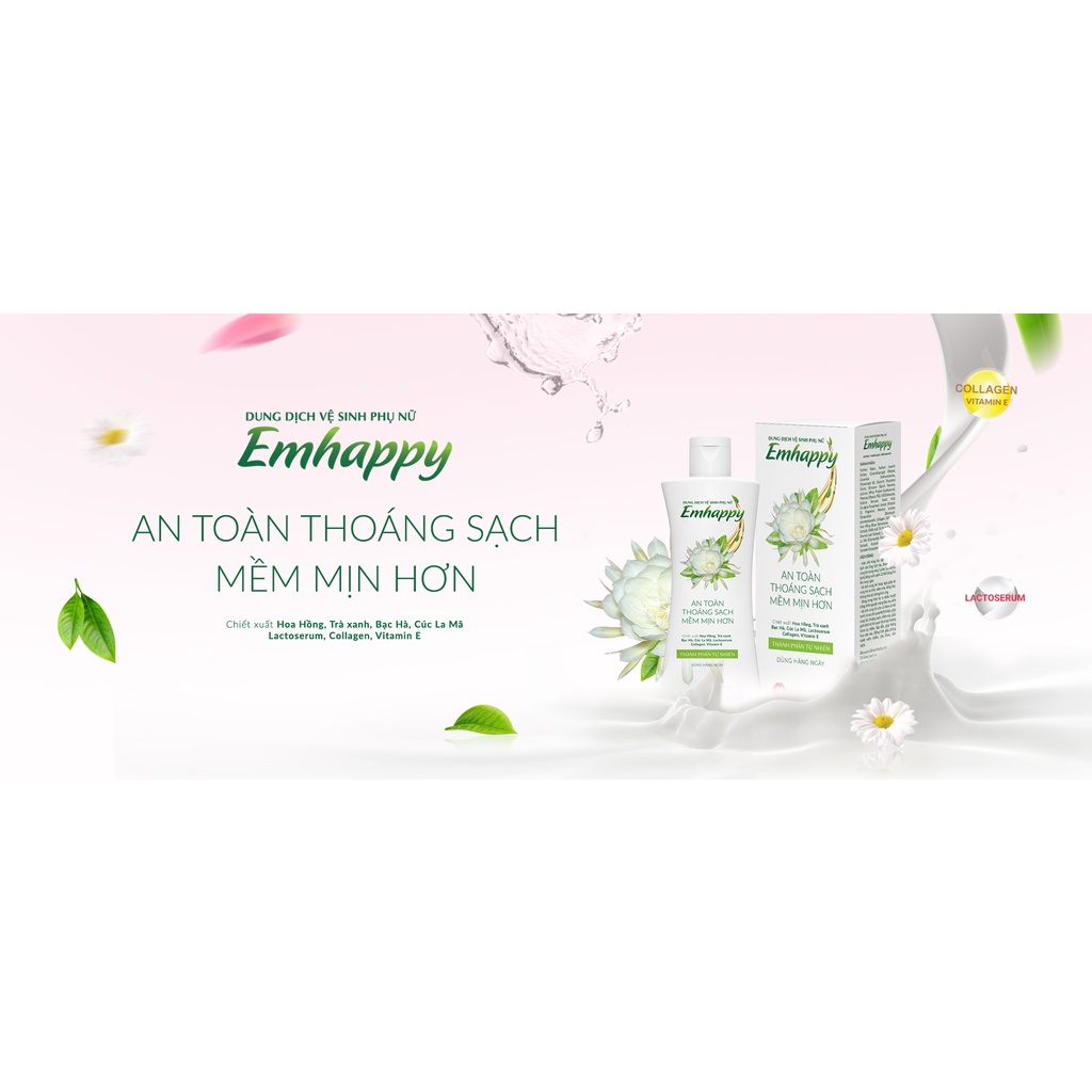 Dung dịch vệ sinh phụ nữ EMHAPPY 120ml - Nam Dược - làm sạch, mềm mịn, se khít hương hoa quỳnh