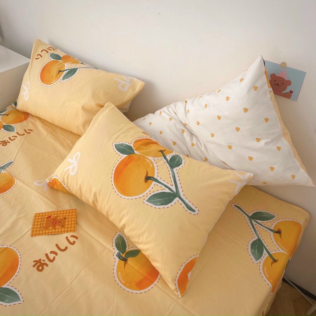 Bộ TRÁI CAM HÀN QUỐC set chăn ga gối COTTON LIVING 100%