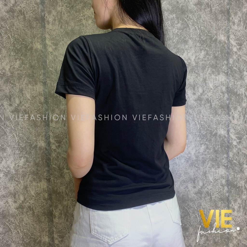 Áo thun nữ ngắn tay basic cổ tròn. Áo phông cổ tròn basic dáng lửng vải 100% cotton. VIE fashion 2203-04