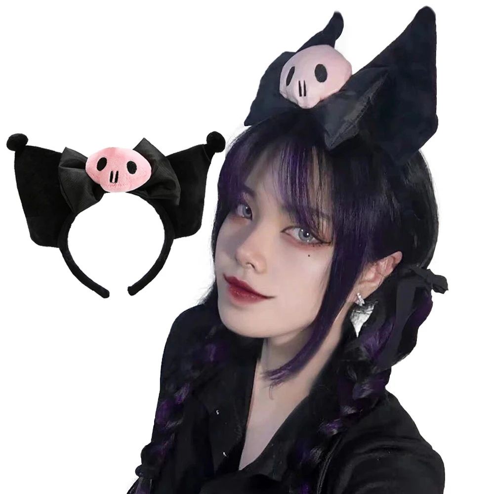 Băng đô cài tóc hóa trang nhân vật hoạt hình Kuromi bằng vải lông mềm dễ thương cho bé gái