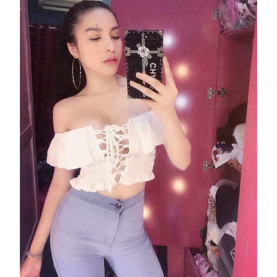 Áo bệt vai croptop