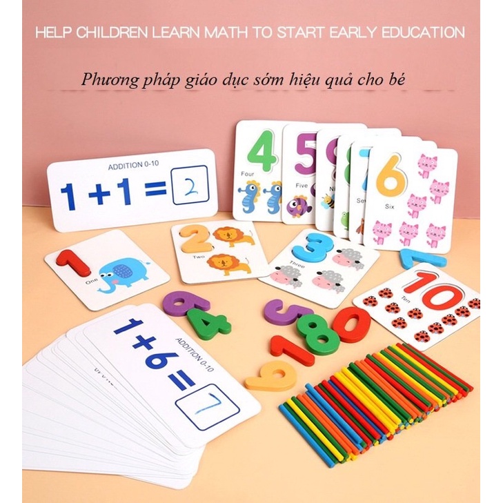 Giáo cụ giúp bé học toán, Đồ chơi giáo dục Montessori nhận biết mặt chữ số, màu sắc, học những phép tính cộng trừ cơ bản