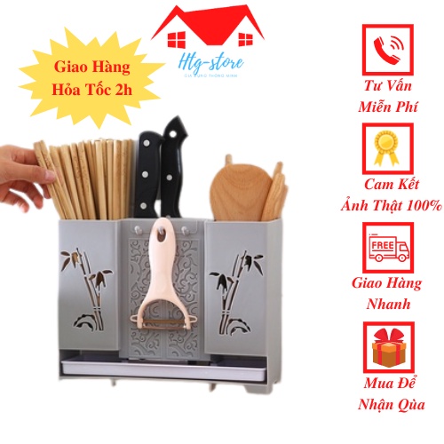 Ống đựng đũa, thì, dĩa dán tường có khay hứng nước cao cấp- Giá cắm đũa đĩa, dao có khay hứng nước.