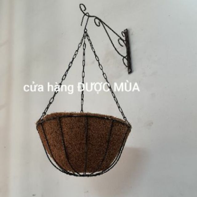 Chậu treo sơ dừa khung sắt đen đk 25cm