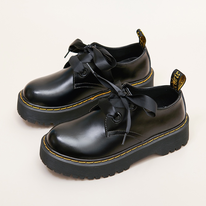 Giày Oxford 2 Lỗ Đế Dày Chất Liệu Da Màu Đen Thêu Hoa Hồng Size Lớn 34-42 Cho Nữ