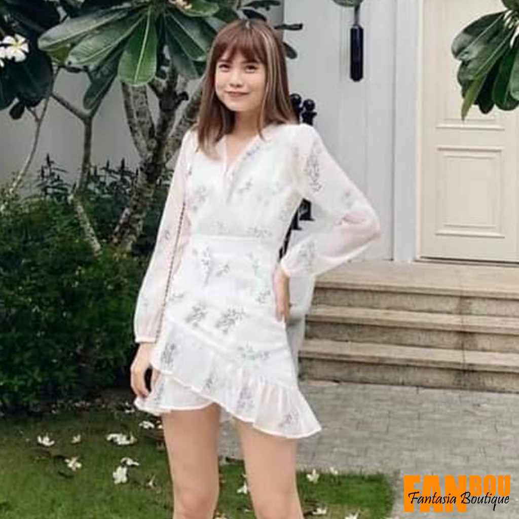 Đầm Voon Hoa Vintage Cổ Nhúng Tay Xếp Ly Tà Xẻ Cao | BigBuy360 - bigbuy360.vn