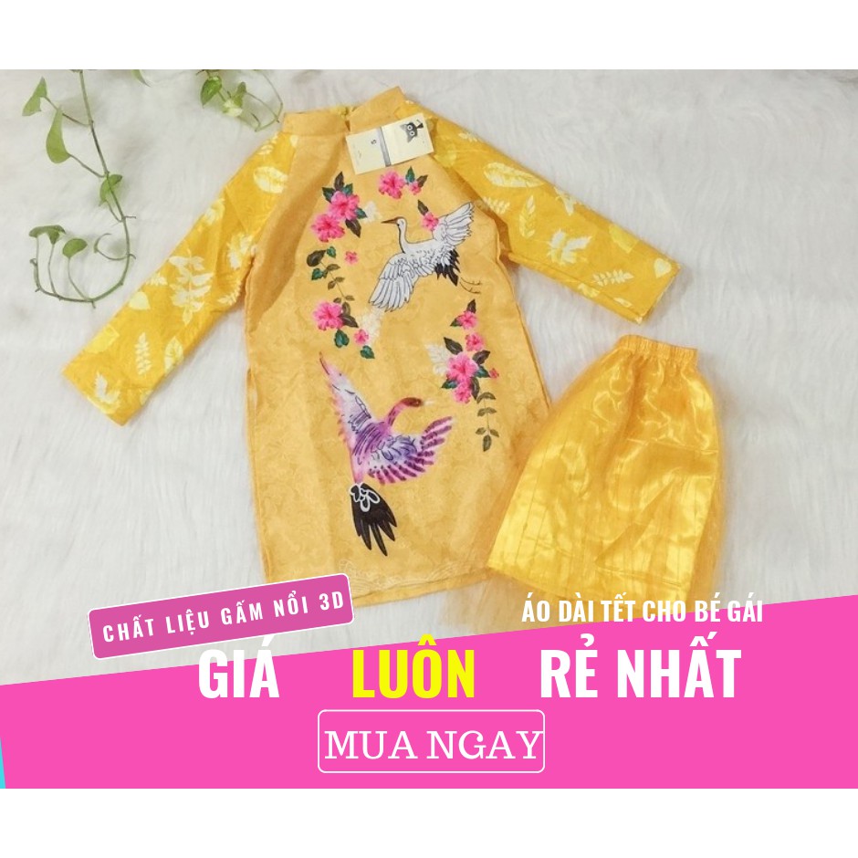 Áo dài Tết cho bé gái chất liệu vải gấm 3D từ 7-35kg. Hình thật 100% bé mặc rất xinh và đáng yêu