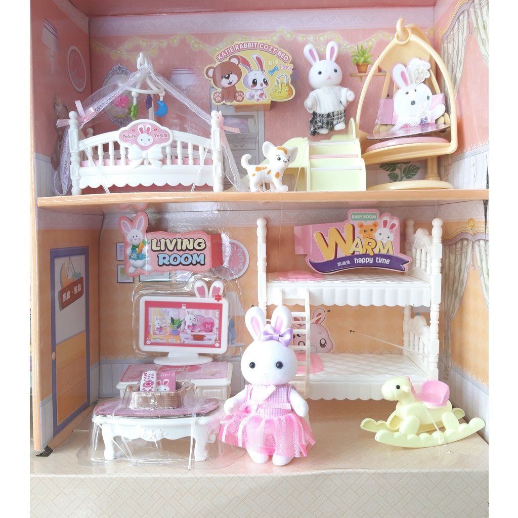 Bộ đồ chơi mô hình nhà thỏ thiết kế vô cùng tinh xảo, đẹp, sắc nét đến từng chi tiết nhỏ 4 trong 1