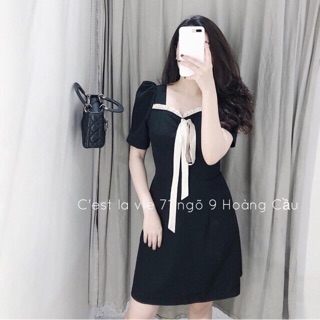 Váy đen nơ viền lụa tơ sang chảnh