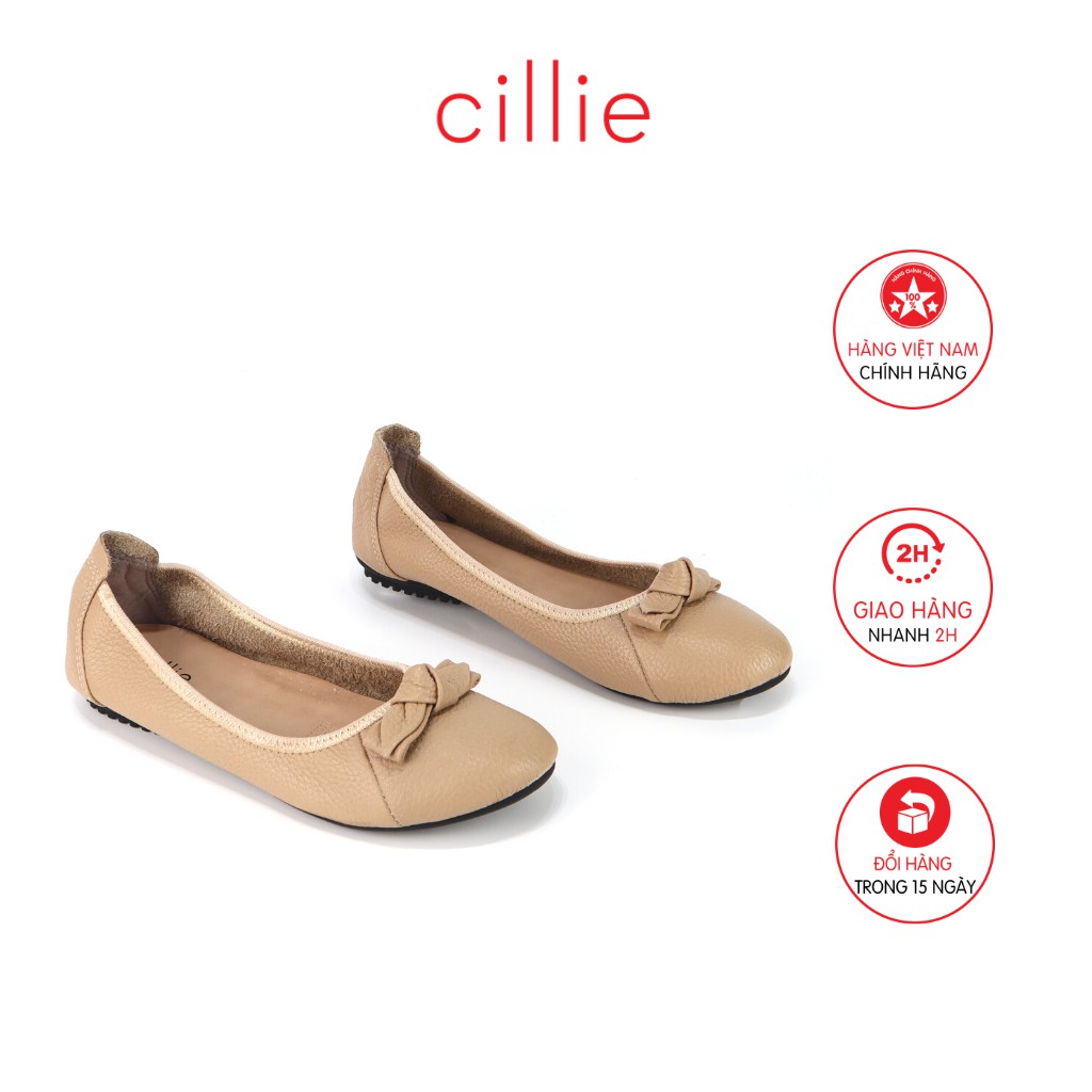 Giày búp bê đế bằng Cillie da thật phối nơ 1193