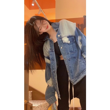 Áo khoác denim, jacket jeans nữ BalenC^ logo sau lưng thời trang phong cách